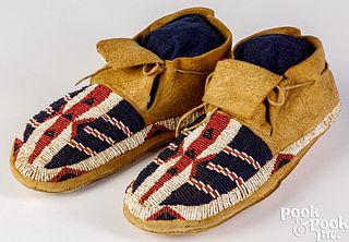 Sioux Indian buffalo hide beaded moccasins, 19th c