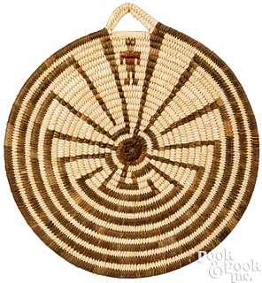 Papago Indian coiled basketry plaque