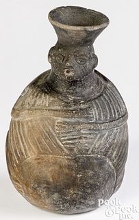 Pre-Columbian blackware figural bottle