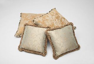 Pair of Silk Brocade Pillows and a Pair of Silk Pillows