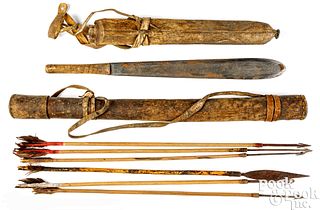 African tribal leather quiver with arrows