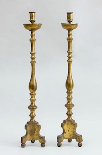 Pair of Anglo-Flemish Bronze Altar Candlesticks