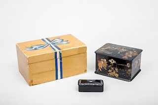 Papier Maché Tea Box, Snuff Box, and a Painted Wood Box