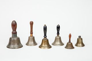 Six Wood-Handled Metal Bells