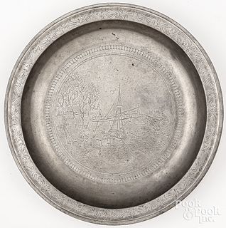 Dutch deep pewter charger, late 18th c.