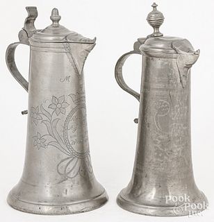 Two German pewter flagons, 19th c.