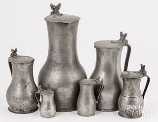 Six pewter measures, ca. 1775