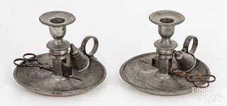 Pair of English pewter chambersticks, mid 19th c.