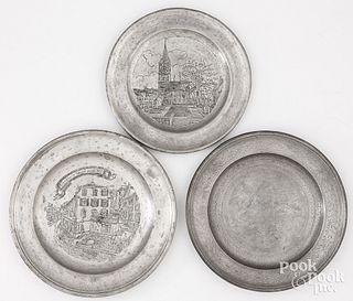 Three Swiss pewter plates, 19th c.