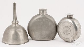 Three pewter items, 19th c.