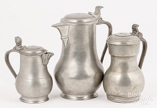Three pieces of Dutch or Flemish pewter