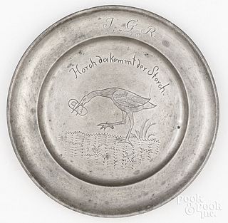 German pewter plate with stork, early 19th c.