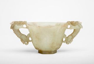 Chinese Incised Pale Green Jade Cup