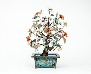 Chinese Jade Tree in Cloisonné Pot