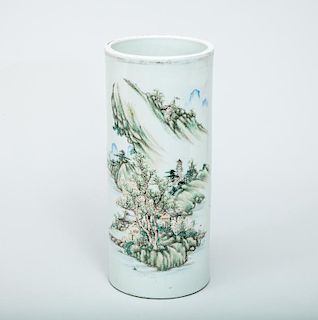 Chinese Famille Rose Style Porcelain Cylindrical Brush Pot