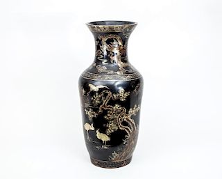 Chinoiserie Black Lacquer Baluster-Form Vase