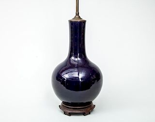 Chinese Blue Glazed Porcelain Vase, Mounted as a Lamp