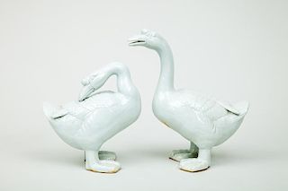 Pair of Modern Japanese Glazed Pottery Figures of Ducks