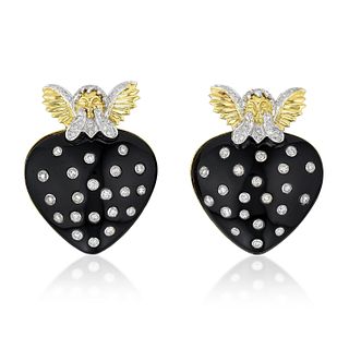 David Webb Diamond and Onyx Cupid Earrings