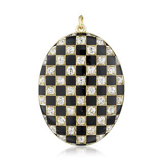 Victorian Old Mine Cut Diamond and Black Enamel Checkerboard Pendant Locket