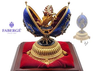 House OF Faberge Firebird 18K Gold Plated On Solid Silver, Musical Egg With 14K Gold Brooch