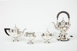 Durgin Monogrammed Silver Four-Piece Part Tea Set