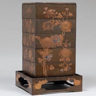 Japanese Five-Tier Lacquer Box on Stand