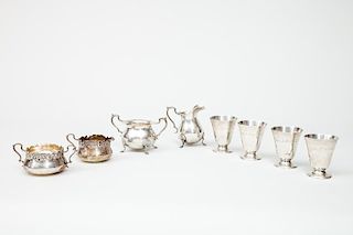 Set of Four American Silver Footed Cocktails, Engraved with Autographs