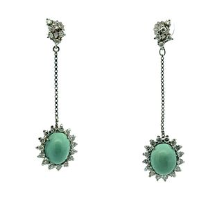18k Gold hanging Earrings with Turquoises & Diamonds
