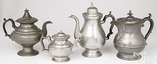 Four pieces of American pewter, 19th c.