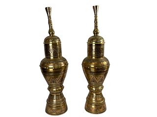 Pair of Engraved Far Eastern Brass Jars