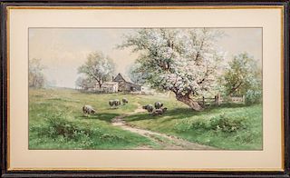 Carl Phillip Weber (1850-1921): Sheep Grazing Under an Apple Tree