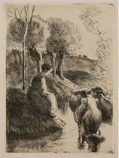 Camille Pissarro - Vachere au Bord de l'Eau (Cowgirl at