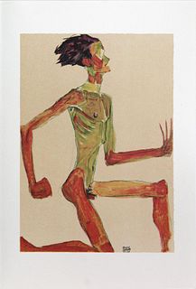 Egon Schiele (After) - Kneeling Male Nude in Profile