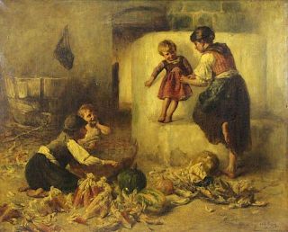 PESKE, Geza. Oil on Canvas. Mother with Children