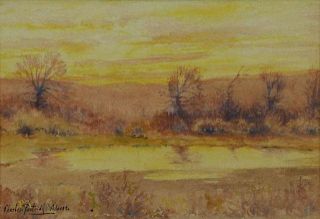 ADAMS, Charles P. Watercolor. Sunset Landscape.