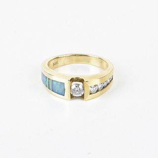 Diamond, Black Opal and 14K Ring