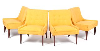 FOUR MCM TUFTED CLUB CHAIRS