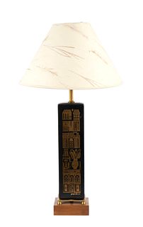 GEORGES BRIARD (1917-2005) BLACK AND GILT INCISED TABLE LAMP