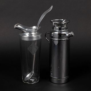 NOVELTY FIRE EXTINGUISHER COCKTAIL SHAKER AND DANISH SILVERSMITH COCKTAIL POURER AND STIRRER
