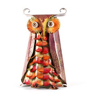 ENAMELED TIN OWL IN THE MANNER OF CURTIS JERE