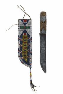 C. 1870's Sioux Beaded Sheath & Inlaid Trade Knife