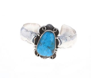 Navajo R Sam Sterling & Morenci Turquoise Bracelet