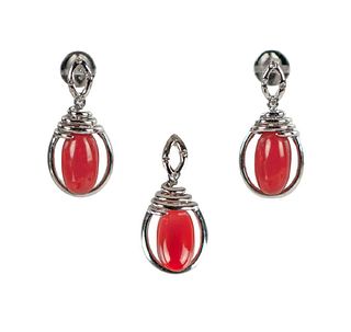 Set coral & diamond 14K earring & pendant, Report