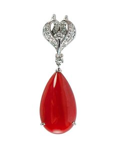 Natural red coral and diamond 18K pendant