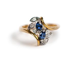 Ble sapphire and diamond 14K ring with report