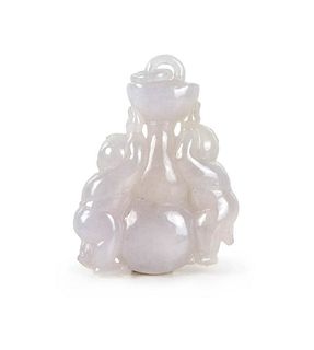 Lavender jade carved fairchilds holding gourd and