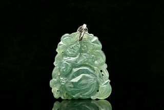 Jadeite carved monkey holding peach pendant