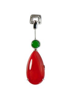 Natural red coral and jade 14K pendant