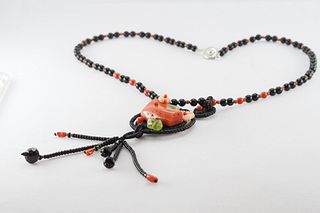 Natural coral, agate and peridot necklace